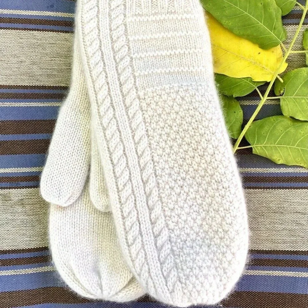 White Pine 100% Cashmere Mittens Ivory Fleece Lined Knit Gloves For Wome…